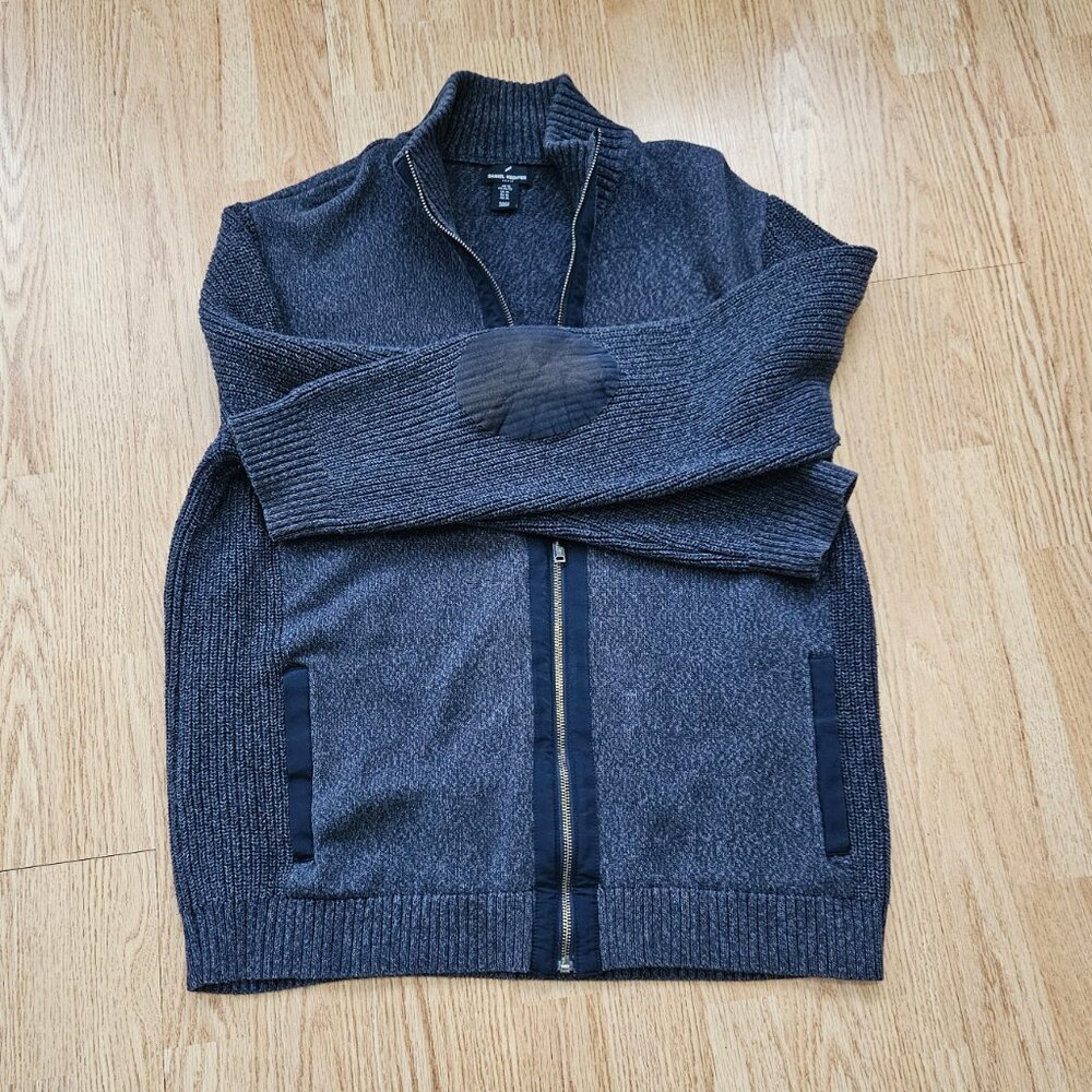 Men's Daniel Hechter Paris Full Zip Cotton Mock Neck Sweater - Navy - X-Large -